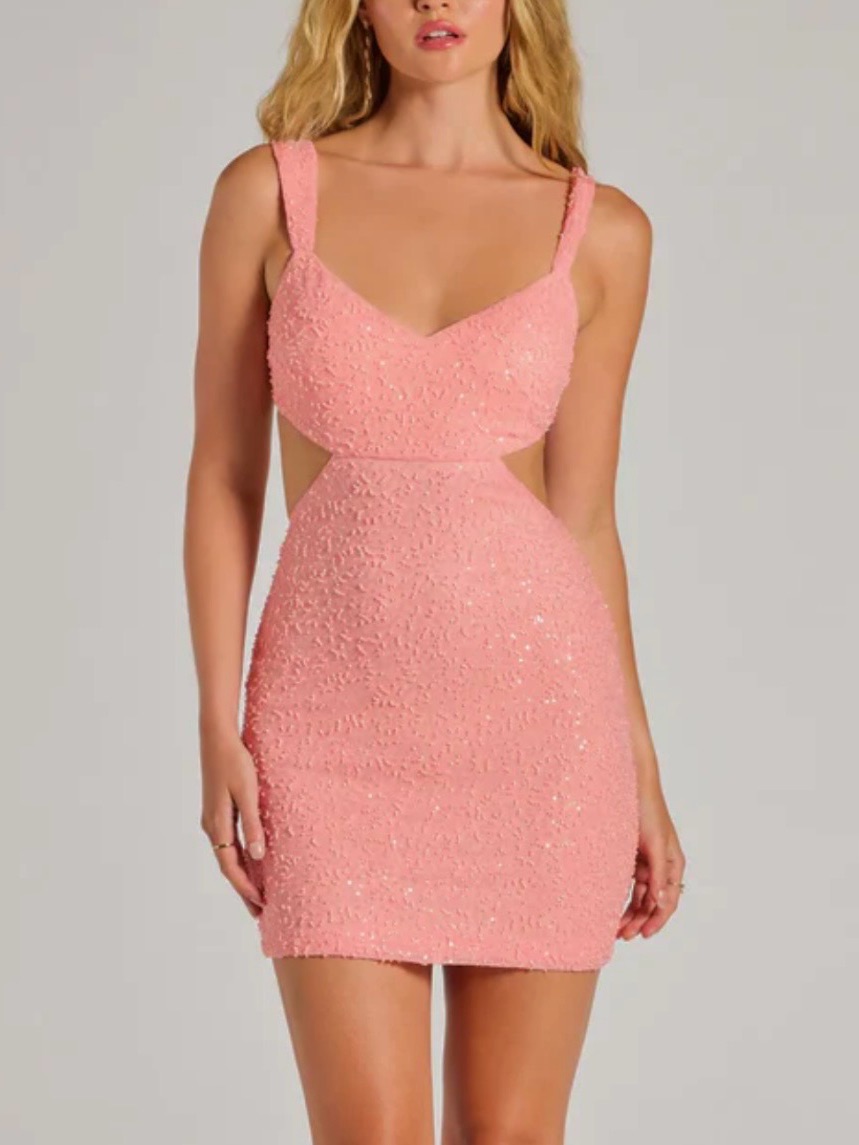 Windsor Pink Sequin Beaded Cutout Mini Dress